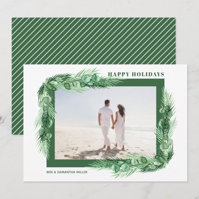Watercolor Greenery Christmas Photo Holiday Card (Front/Back)