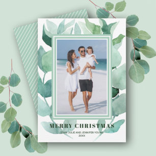 Watercolor Greenery Christmas Photo Holiday Card