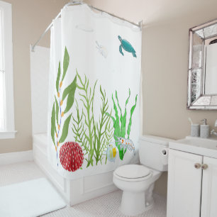 Watercolor greenery corals Ocean fish Turtle Shower Curtain