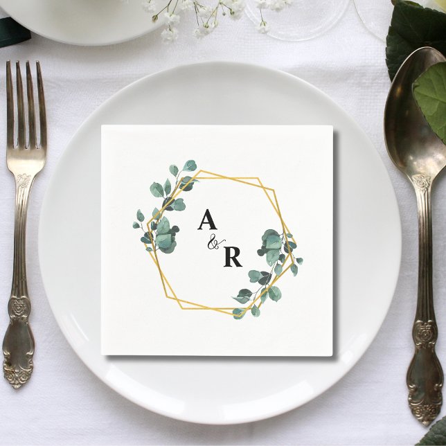 Watercolor Greenery Couple Monogram Wedding Paper Napkin (Creator Uploaded)