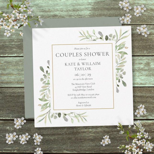 Watercolor Greenery Couples Baby Shower Sprinkle Invitation (Watercolor Greenery Couples Baby Shower Sprinkle Invitation)