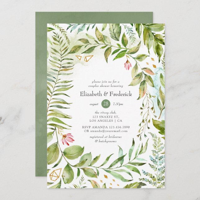 Watercolor Greenery Couples Shower Invitation (Front/Back)