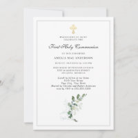 Watercolor Greenery Cross First Holy Communion