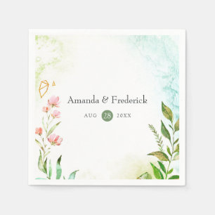 Watercolor Greenery Crystal Wedding Napkin
