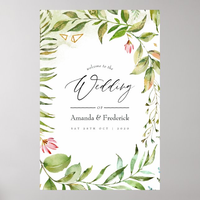 Watercolor Greenery Crystal Wedding Poster (Front)