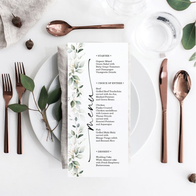 Watercolor Greenery Double Sided Wedding Menu (Creator Uploaded)