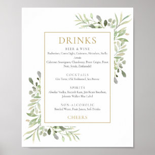 Watercolor Greenery Drinks Menu Sign