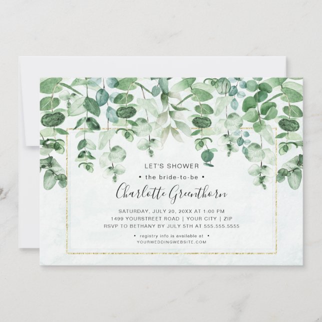 Watercolor Greenery Drop Bridal Shower Invitation (Front)