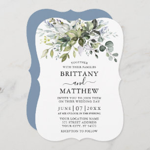 Watercolor Greenery Dusty Blue Bracket Invitation