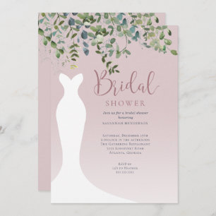 Watercolor Greenery Dusty Pink Bridal Shower Invitation