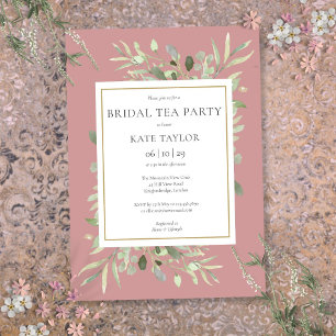 Watercolor Greenery Dusty Rose Bridal Tea Party Invitation