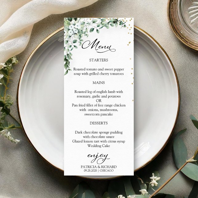 Watercolor Greenery Elegant Wedding Menu Cards (Creator Uploaded)