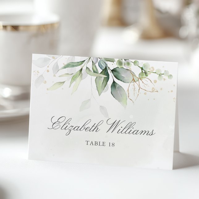 Watercolor Greenery Elegant Wedding Place Card (Creator Uploaded)