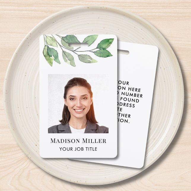 Watercolor Greenery Employee Photo ID  Badge (Creator Uploaded)