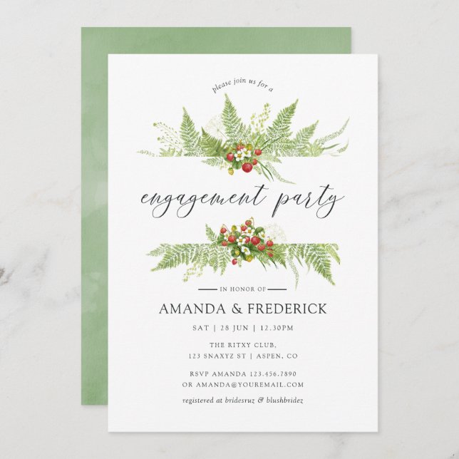 Watercolor Greenery Engagement Party Invitation (Front/Back)