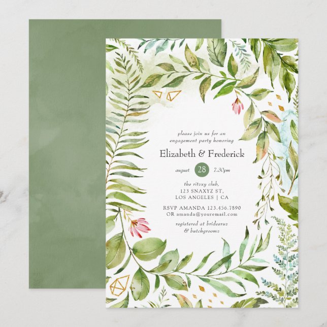 Watercolor Greenery Engagement Party Invitation (Front/Back)