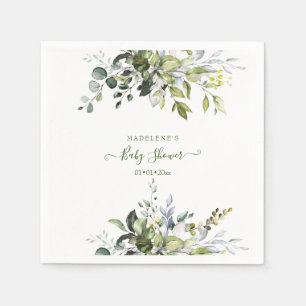 Watercolor Greenery, Eucalyptus Baby Shower Napkin