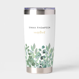 Watercolor Greenery Eucalyptus Branches Bold Name Insulated Tumbler