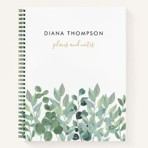 Watercolor Greenery Eucalyptus Branches Bold Name Notebook