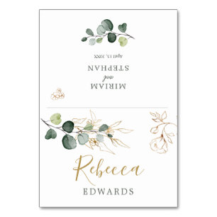 Watercolor Greenery Eucalyptus Gold Place card