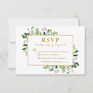 Watercolor Greenery Eucalyptus Gold Wedding RSVP Card
