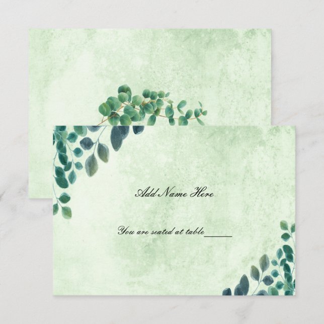 Watercolor Greenery Eucalyptus Leaves Place Card (Front/Back)