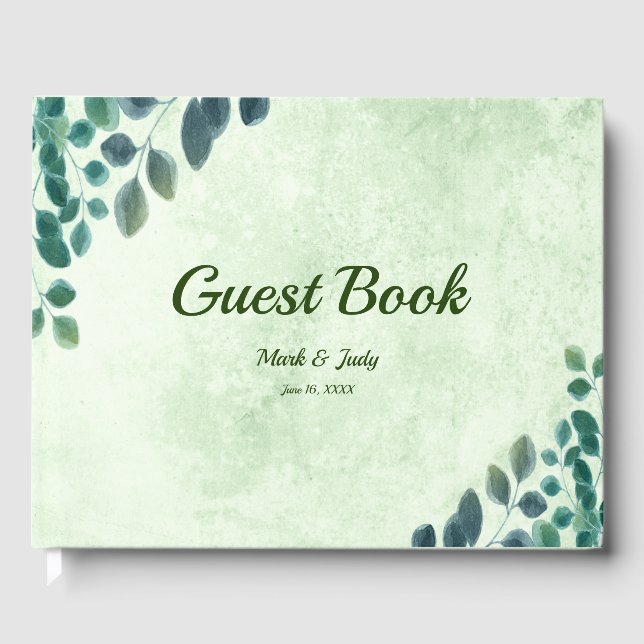 Watercolor Greenery Eucalyptus Leaves Wedding Guest Book (Front)