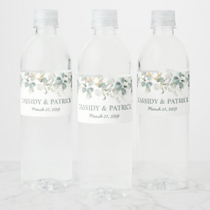 Watercolor greenery, eucalyptus leaves Wedding Water Bottle Label