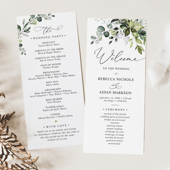 Watercolor Greenery Eucalyptus Wedding Program (Creator Uploaded)