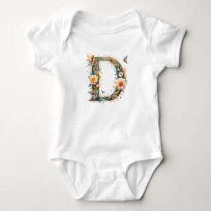 Watercolor Greenery Fairies Monogram Letter D Baby Bodysuit