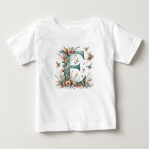 Watercolor Greenery Fairies Monogram Letter E Baby T-Shirt