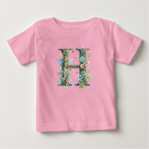 Watercolor Greenery Fairies Monogram Letter H Baby T-Shirt