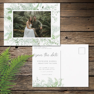 Watercolor Greenery Fern Rustic Save Date Photo Postcard