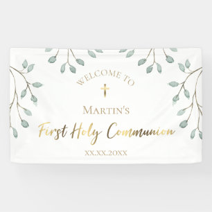 watercolor greenery First Holy Communion Banner