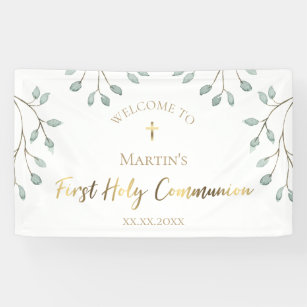 watercolor greenery   First Holy Communion  Banner