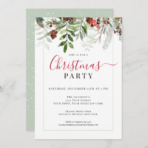 Watercolor Greenery Floral Christmas Party Invitation