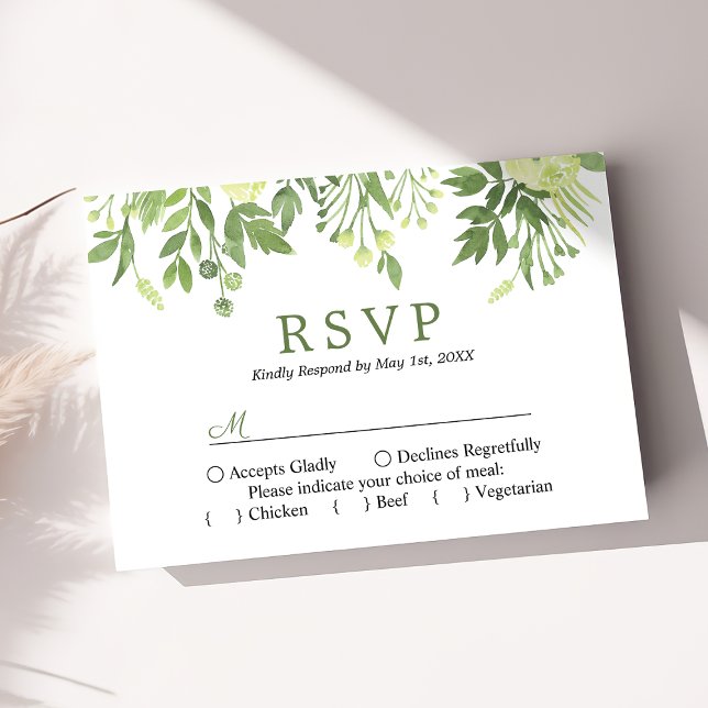 Watercolor Greenery Floral Garden Wedding RSVP Card (Creator Uploaded)
