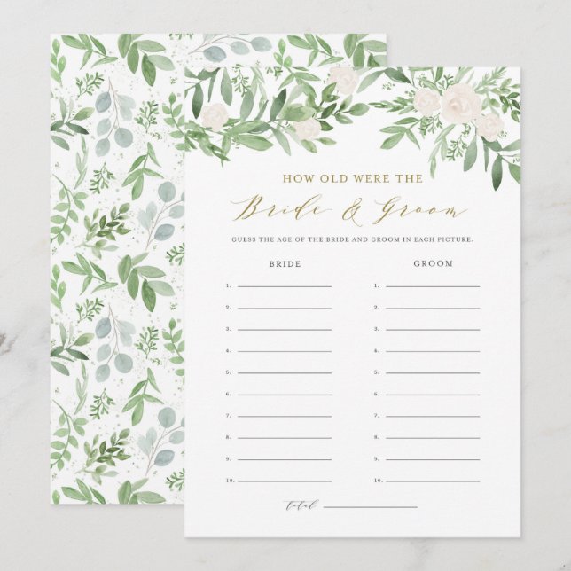 Watercolor Greenery Floral Guess the Age Game Card (Front/Back)