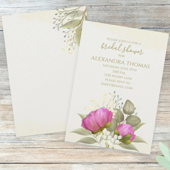 Watercolor Greenery Floral Peony Bridal Shower Invitation (Creator Uploaded)