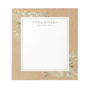 Watercolor Greenery Floral Rustic Kraft Boho Notepad