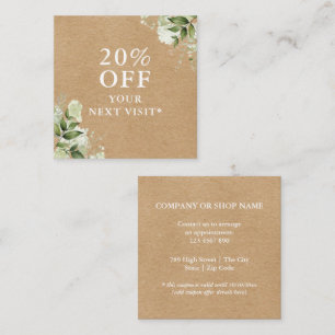 Watercolor Greenery Floral Rustic Kraft Discount Card