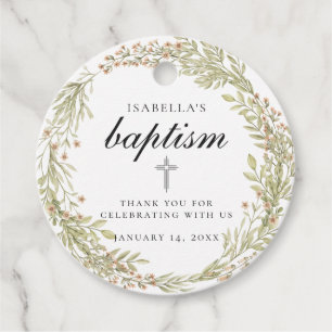 Watercolor Greenery Floral Wreath Baptism Favour Favour Tags