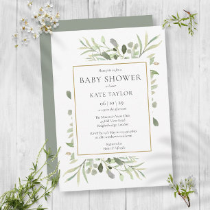 Watercolor Greenery Foliage Baby Shower Invitation