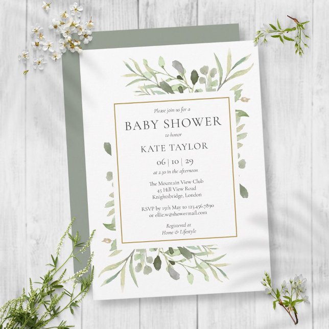Watercolor Greenery Foliage Baby Shower Invitation (Creator Uploaded)
