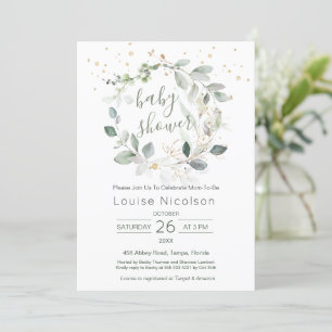 Watercolor greenery foliage Baby Shower Invitation