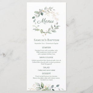 Watercolor Greenery Foliage Baptism Menu