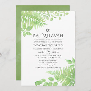 Watercolor Greenery Foliage Bat Mitzvah Invitation