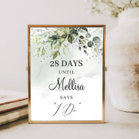 Watercolor greenery foliage boho countdown sign