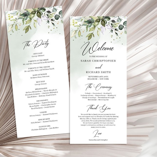 Watercolor Greenery foliage boho wedding Program (Watercolor Greenery foliage boho wedding Program)