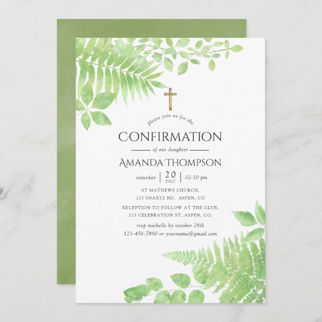 Watercolor Greenery Foliage Confirmation Invitation (Front/Back)